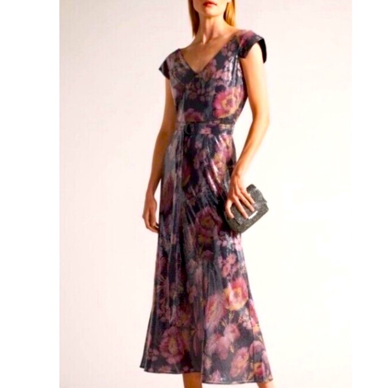 Nwt 2025 Ted Baker Ninia V-Neck Floral Sequin Dress Sz Us 6 Or Ted Sz 2